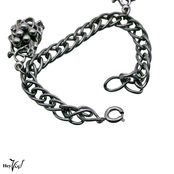 Vintage Double Link Chain Bracelet w 2 Grape Cluster Charms 6.5" Long - Hey Viv - Picture 4 of 5